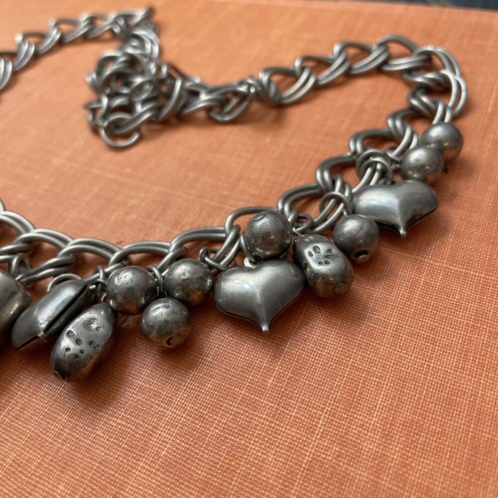 Y2K Puffy Charm Necklace Silver Tone 17” Vintage Jewelry